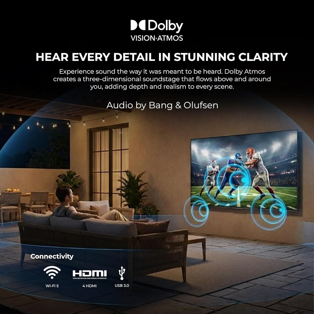 Titan G100 Mini-QLED 55 Inch Outdoor TV, Covered Patio, IP65 Smart Weatherproof TV, 4K HDR, 144 Hz, Google AI OS, 1000 Nits, Wi-Fi 5, Dolby Vision&Atmos, Onkyo, Outdoor TV Cover, Slim Bezel, 2 Yr Wty