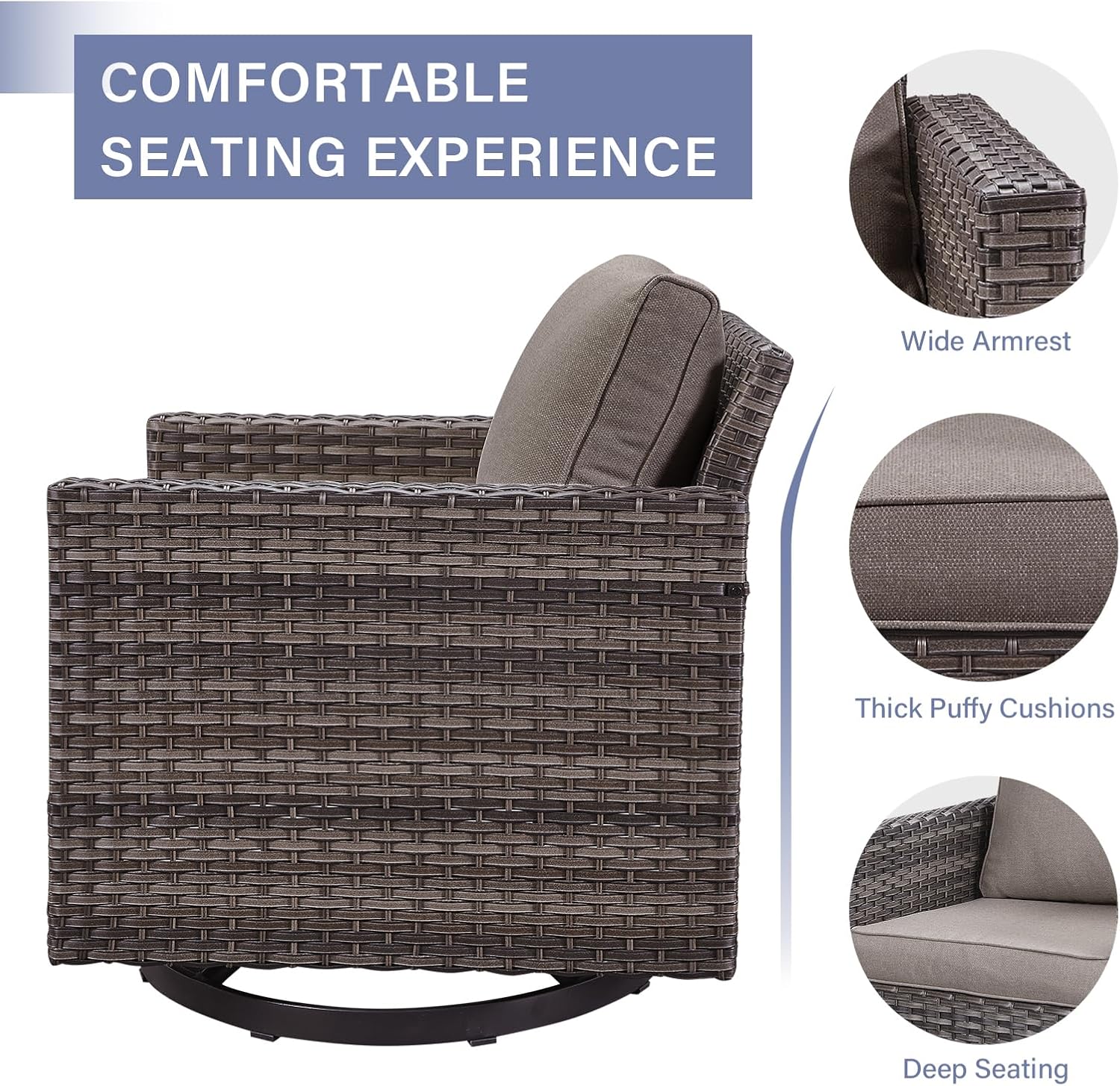 Outdoor Patio Swivel Rocker Chairs - Wicker Patio Swivel Rocking Chairs Set of 2 with Waterproof Wicker,Comfortable Cushions and Sturdy Metal Frame for Outside Porch Deck Backyard(Mixed Grey/Grey)