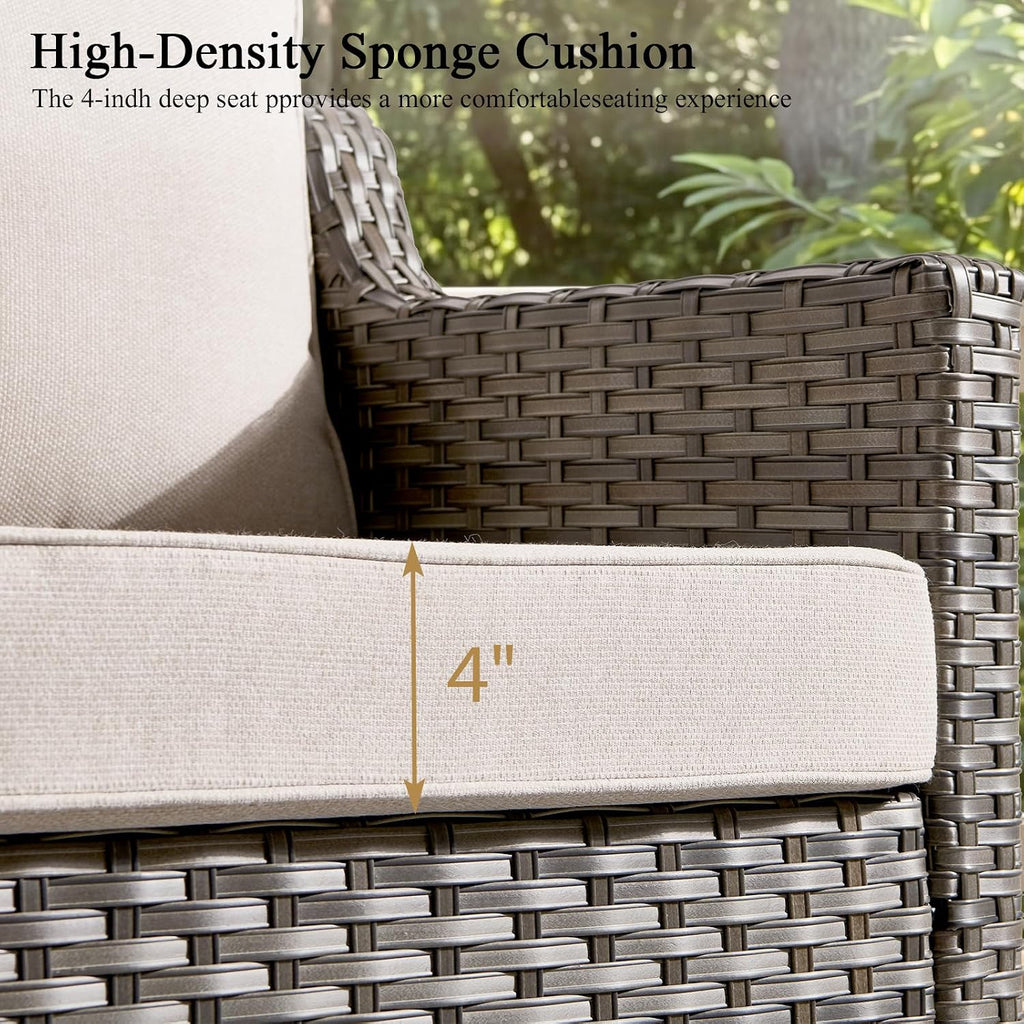 Luxury Patio Furniture Chairs Set - 2 Pieces All Weather Wicker Outdoor Couch and High Back Swivel Rocker Patio Chairs for Deck Yard and Poolside Gray Wicker | Beige Cushions