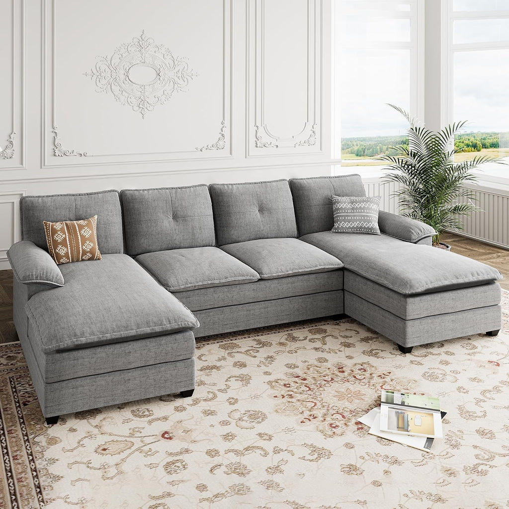 U Shaped Sectional Couches for Living Room,110' Modern Big Sofa Couch with Double Chaise,4 Seat Modular Sofa Couches with Thick Cushion & Soft Backrest