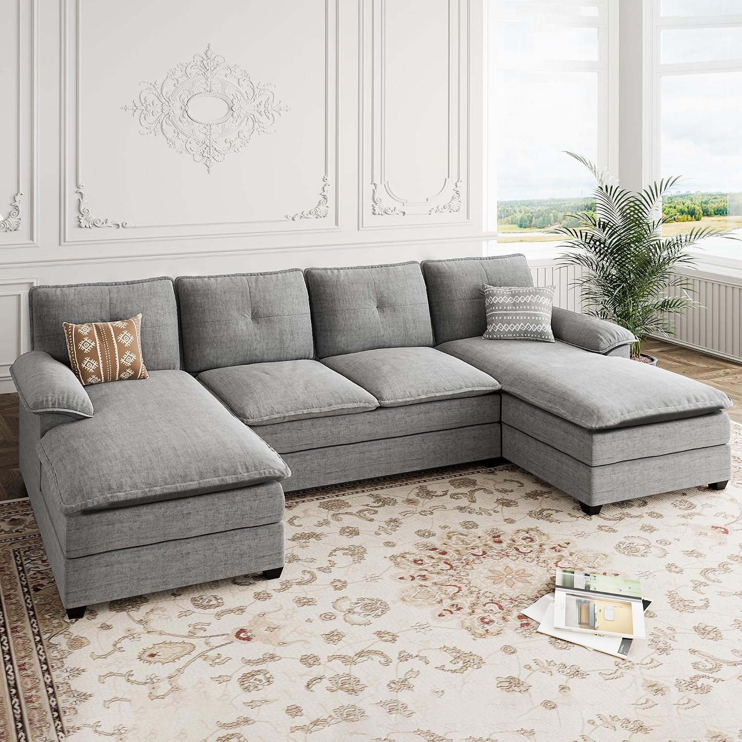 U Shaped Sectional Couches for Living Room,110' Modern Big Sofa Couch with Double Chaise,4 Seat Modular Sofa Couches with Thick Cushion & Soft Backrest