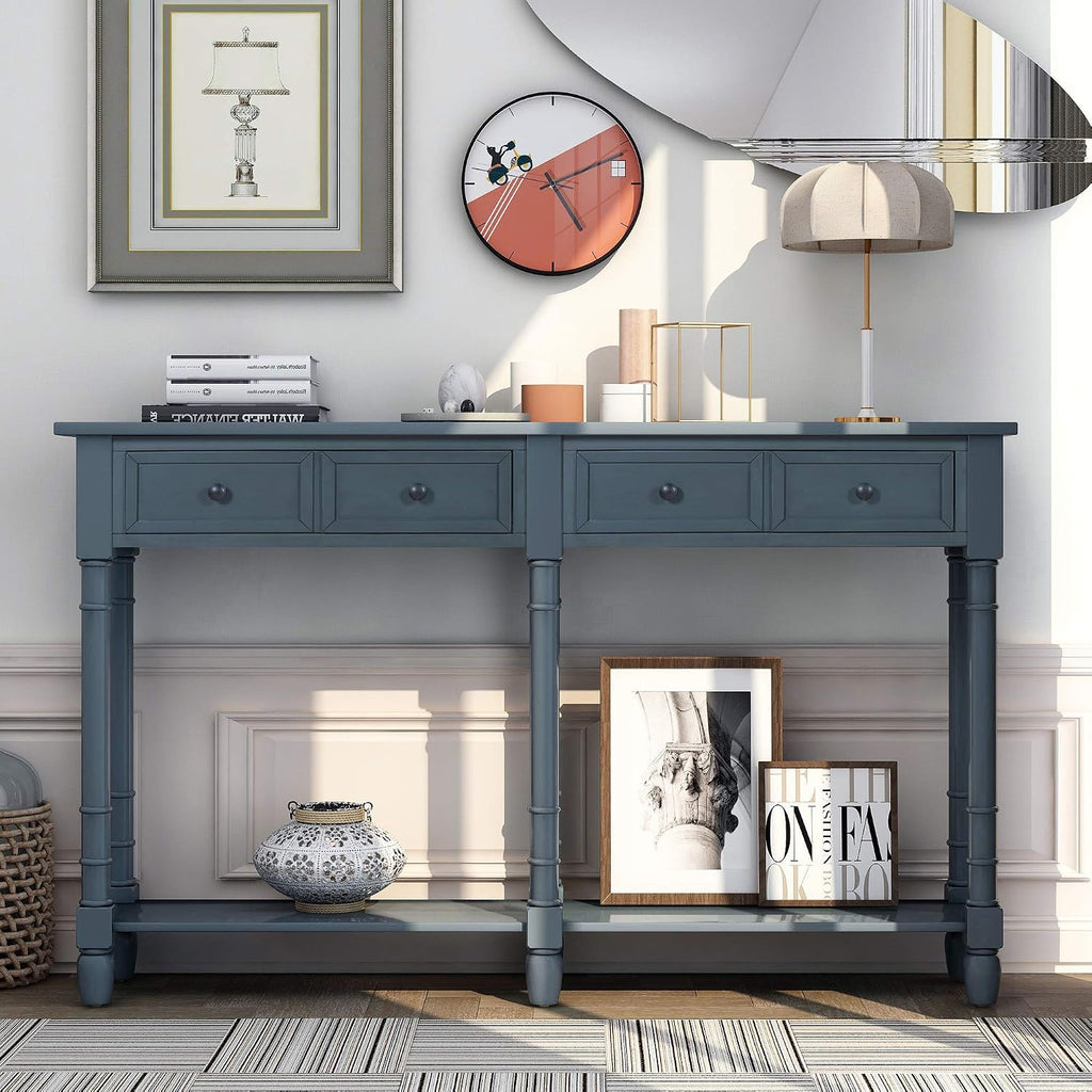 Merax Console Table Sofa Table with Two Storage Drawers and Bottom Shelf for Living Room, Entryway, Easy Assembly (Antique Navy)