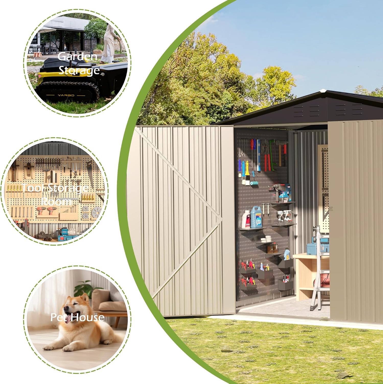 6x4 FT Outdoor Storage Shed, Metal Shed with Air Vents & Lockable Doors, Waterproof Galvanized Steel Shed for Garden, Backyard—Tool & Bicycle Storage(Brown)