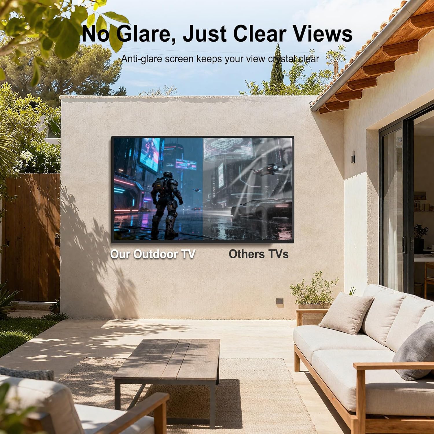 Outdoor TV, 65Inch 4K Outdoor Smart TV, 1000nits High Brightness Outdoor TVs, IP65 Waterproof TV, Voice Assistant Remote, Compatible with Dolby, Wide Viewing Angle Smart TV, Suitable for Partial Sun