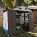 Outdoor Storage Shed, 8x8x7.6FT Plastic Storage Shed with 2 Windows and Strong Aluminum Frame for Garden Tools, Bike, Lawnmower, White and Brown