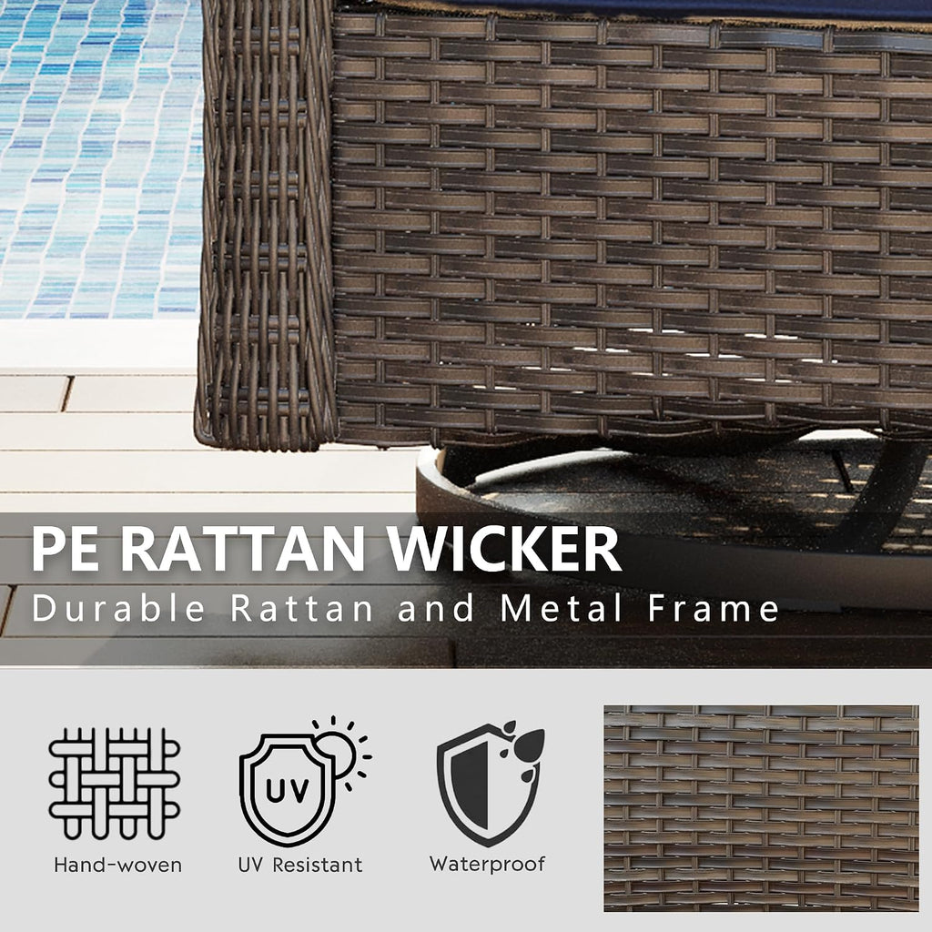 Wicker Swivel Rocking Chairs - Outdoor Brown Wicker Swivel Glider Chair Outdoor Rocking Chair with Water-Resistant Cushions, Blue