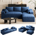 108' Oversized L-Shaped Sectional Couches for Living Room, Comfy Fluffy Corduroy Blue Boneless Cloud Couch with Ottoman, Plush Memory Foam Modular Sectional Sofa for Small Spaces