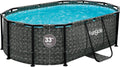 Funsicle Oval Oasis Designer 9' 10' x 6' 7' x 33' Above Ground Swimming Pool, With FiltraBoost 400 GPH Filter Pump with AutoSkimmer, Type I Filter Cartridge & Repair Patch, Dark Herringbone