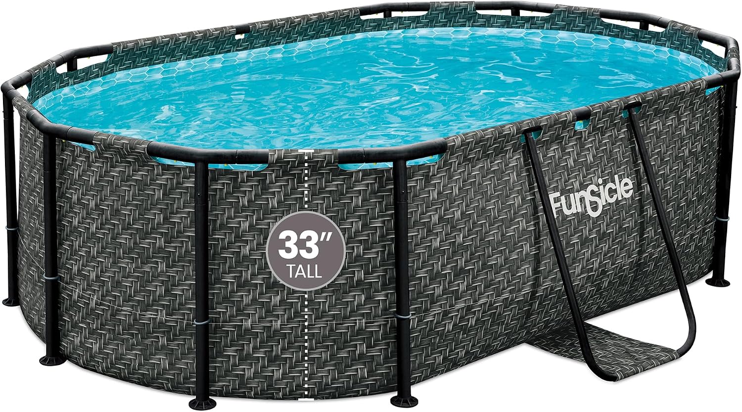 Funsicle Oval Oasis Designer 9' 10' x 6' 7' x 33' Above Ground Swimming Pool, With FiltraBoost 400 GPH Filter Pump with AutoSkimmer, Type I Filter Cartridge & Repair Patch, Dark Herringbone