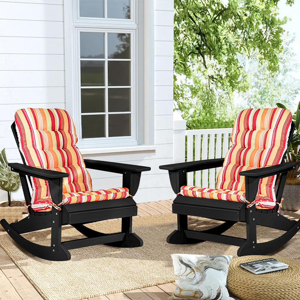 Sundale Outdoor Adirondack Rocking Chair with Cushion, HDPE Patio Plastic All Weather Adirondack Rocker, Water Resistant for Outside, Garden, Pool, Yard, Black
