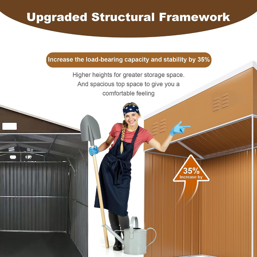 Montary 8X4 FT Outdoor Storage Shed with Windows, Lockable Door & Ventilation - Weatherproof Metal Garden Shed, Outdoor Tool Storage House for Backyard, Lawn, Patio,Yard