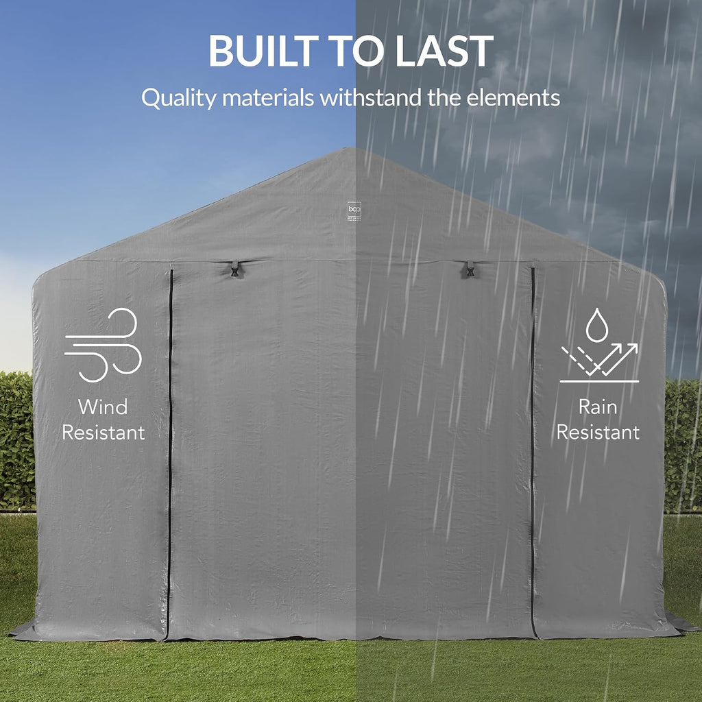 Best Choice Products 10x8ft Outdoor Storage Shed, Carport, Canopy Shelter, Dual Doors & Windows, Metal Frame, Weather-Resistant, Perfect for Storing Motorcycle, Bike, Garden Tools – Gray