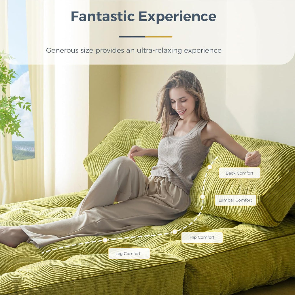 MAXYOYO Folding Sofa Bed, Convertible Sleeper Chair with Pilow Foldable Mattress with Back Support, Portable Fold Out Chair Bed for Living Room Bedroom, Green Double