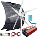 600W Wind Solar Kit Off Grid System 12V Battery Charger :2X 100W ETFE Flexible Mono Solar Panel + 400W Wind Turbine Generator + Solar Wind Hybrid Charge Controller + 1500W Inverter Peak 3000W