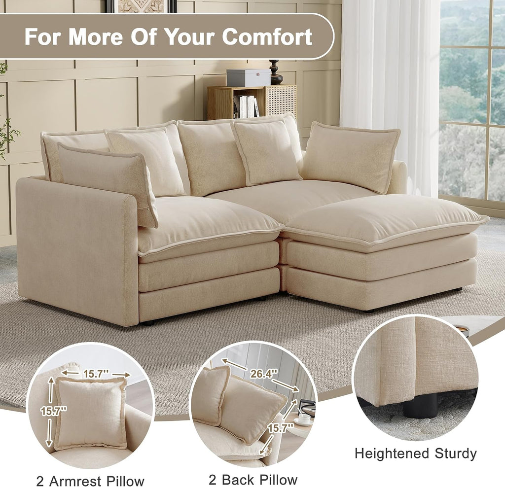 Modular Sectional Sofa, 76.7 Inch L-Shaped Cloud Sofa with Deep Seat Comfortable Chenille Sofa with Cushion Double Sectional Sofa for Living Room Apartment,Light Coffee