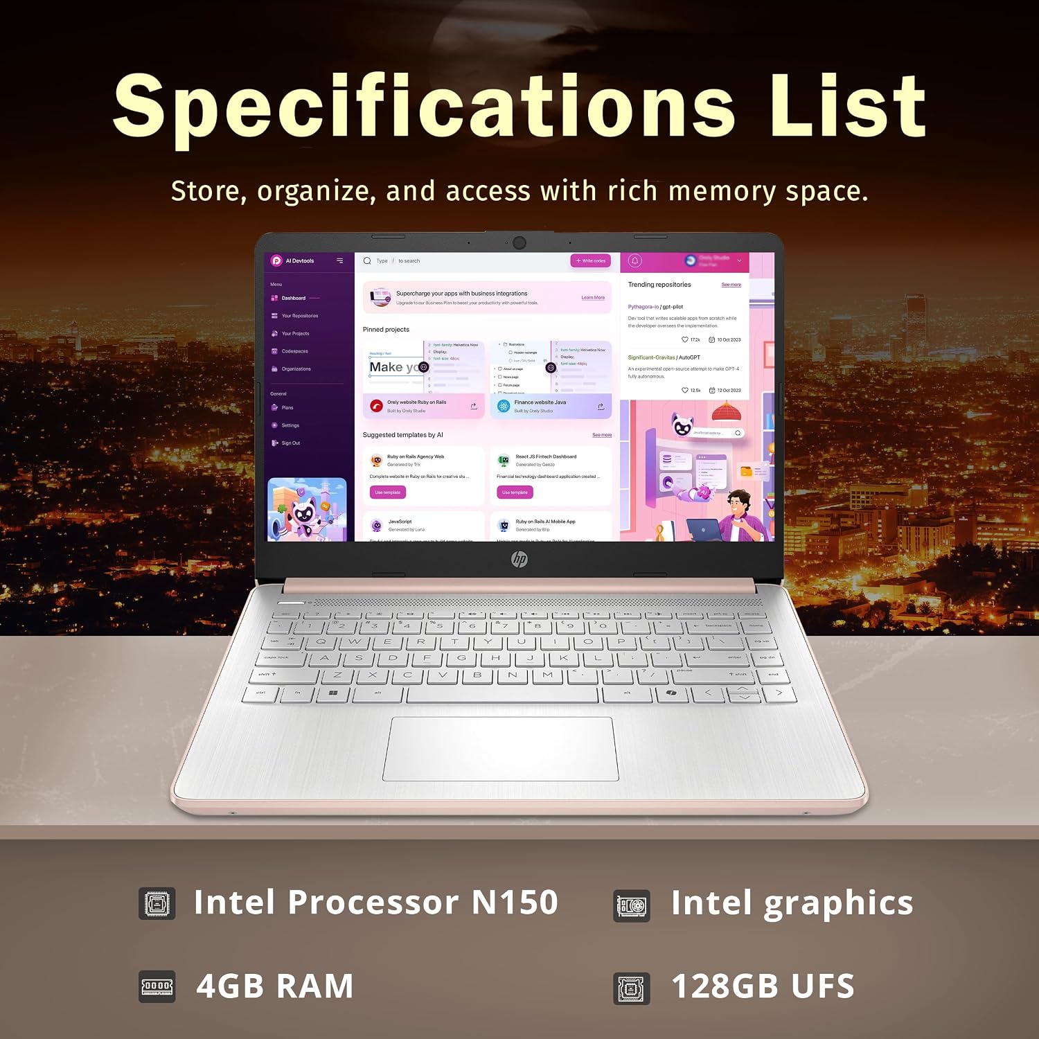 HP Stream 14' HD Laptop, Intel Processor N150, 4GB RAM, 128GB UFS, Intel Graphics, Webcam, Wi-Fi 6, Long Battery Life, Copilot, Windows 11 S, Gold (Renewed)