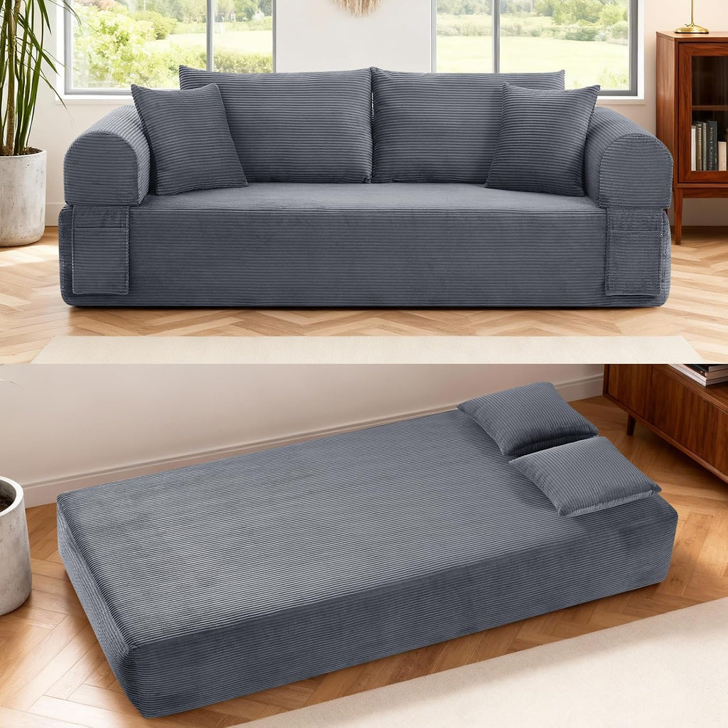 3 Seater Sofa Couch for Living Room (Grey, 38' D + 4 Pillows)