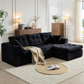 ROXGOX Cloud Couches for Living Room, Modern Modular Sectional Sofa with L-Shape Chaise, Boneless Couch with Deep Seat, Plush Corduroy, No Assembly Required (Black)
