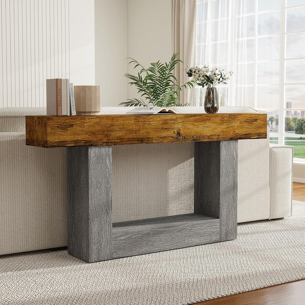 Spaco 63'' Long Console Table,2 Tier Farmhouse Entryway Table Sofa Table with Storage,Wood Behind Couch Table for Living Room, Hallway,Foyer