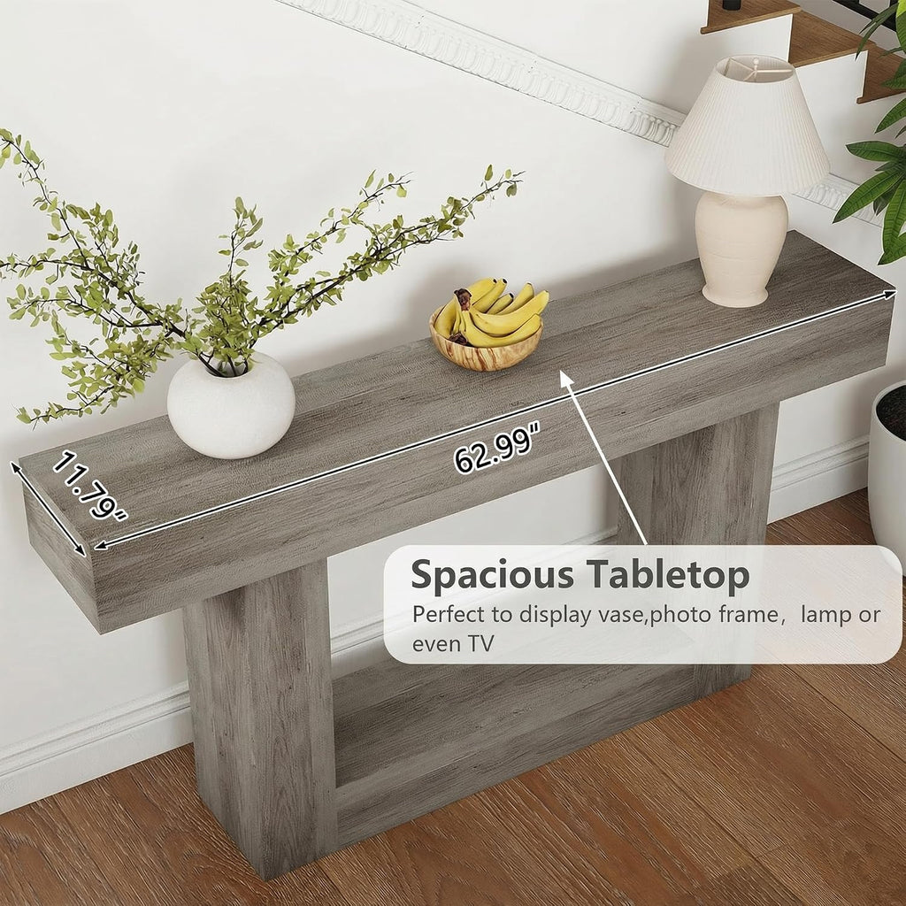 Spaco 63'' Long Console Table,2 Tier Farmhouse Entryway Table Sofa Table with Storage,Wood Behind Couch Table for Living Room, Hallway,Foyer