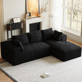 107' L-Shaped Boneless Sectional Couches for Living Room, Comfy Corduroy Fluffy Cloud Couch, Deep Seat Memory Foam Plush Modular Sectional Sofa with Right-Facing Chaise, No Assembly, Black