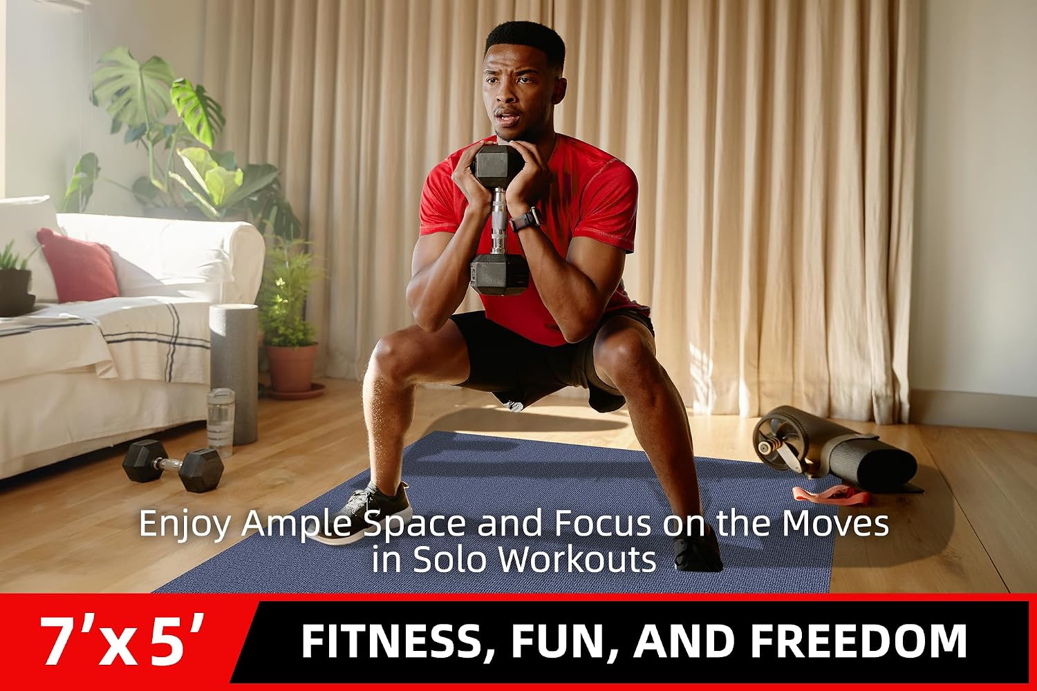 GymCope Large Exercise Mat for Home Workout,12'x6'/10'x6'/9'x6'/8'x6'/7'x5'/6'x4' (7mm) Extra Thick Workout Mat, High-Density Gym Mat for Cardio, Jump Rope, MMA, Weights (Shoe-Friendly)