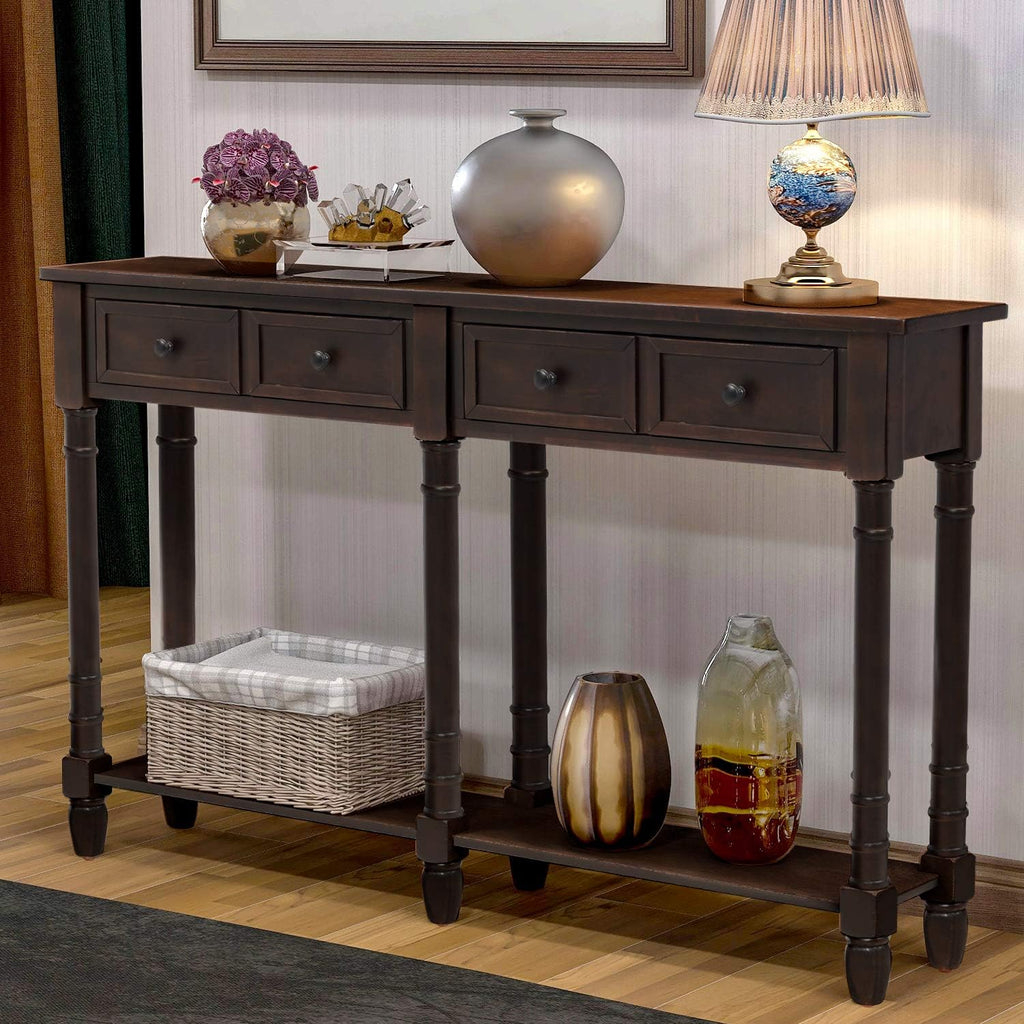 Merax Console Table Sofa Table with Two Storage Drawers and Bottom Shelf for Living Room, Entryway, Easy Assembly (Espresso)