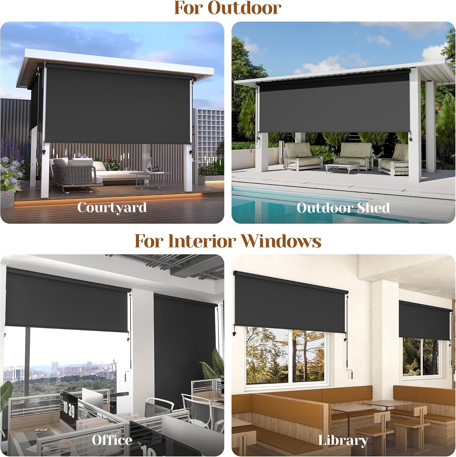 Outdoor Roller Shade (6'W X 6'H) 420GSM New Material with 95% UV Protection, Cordless Aluminum Patio Shade with Crank Handle, Outdoor Patio Blinds for Shading, Privacy Protection, Black