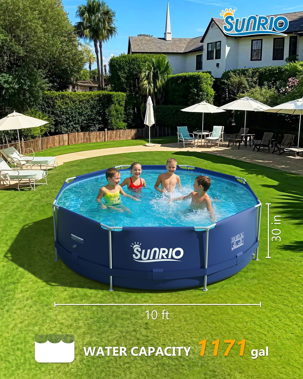 10'*30' Round Above Ground Swimming Pool for Kids and Adults Metal Frame Family Pool with 530 GPH Filter Pump Pool Cover and Ground Cover Capacity 1171 Gallon
