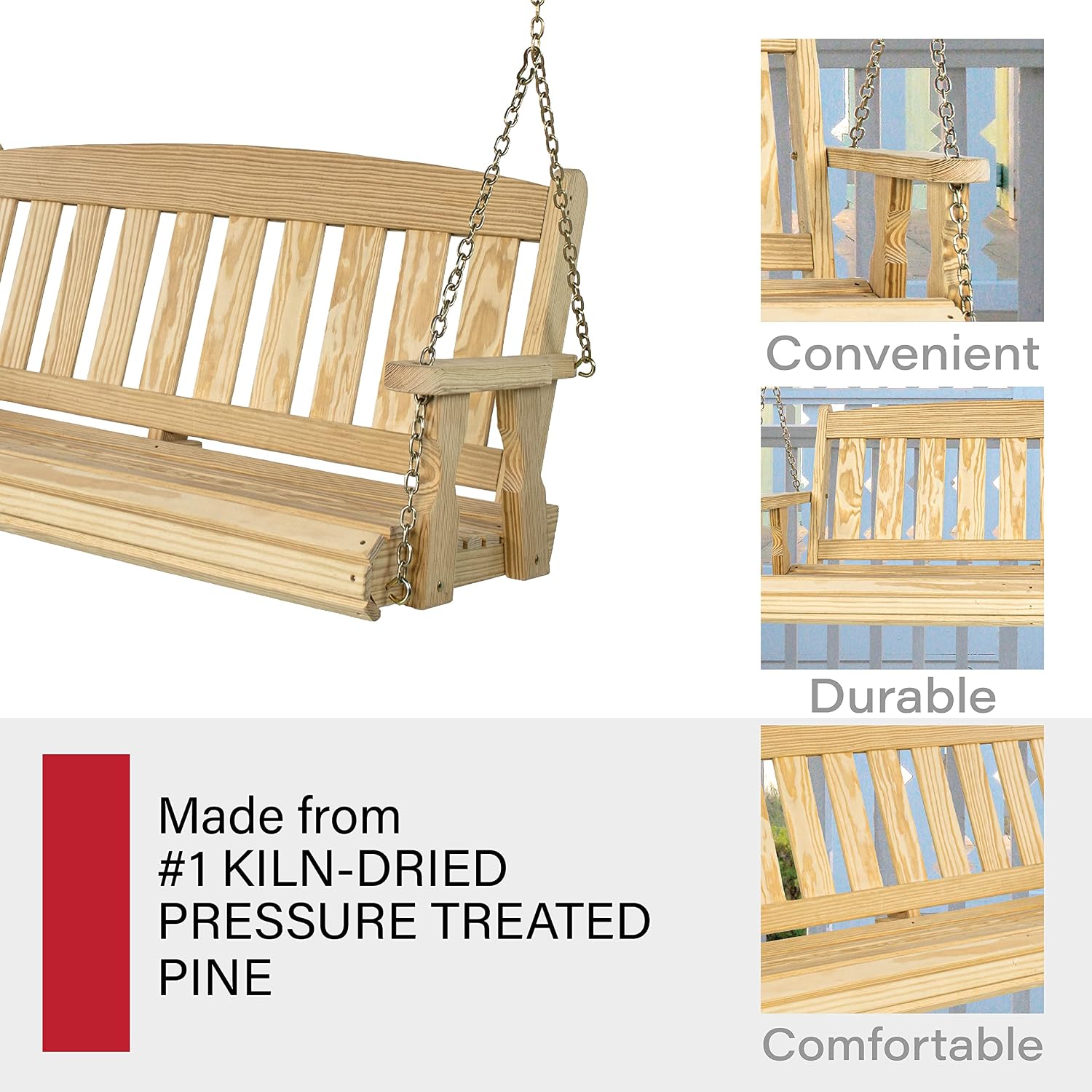 Amish Casual Heavy Duty 800 Lb Mission Treated Porch Swing with Hanging Chains (4 Foot, Unfinished)