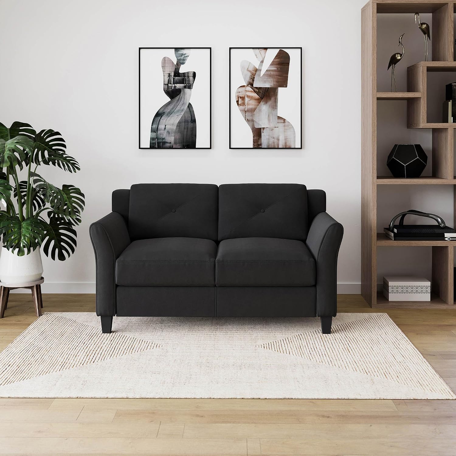 Studio Living Harrington 57.9' Loveseat, Transitional Modern, Pocket Coil Comfort, Easy Assembly, Microfiber Fabric, Black