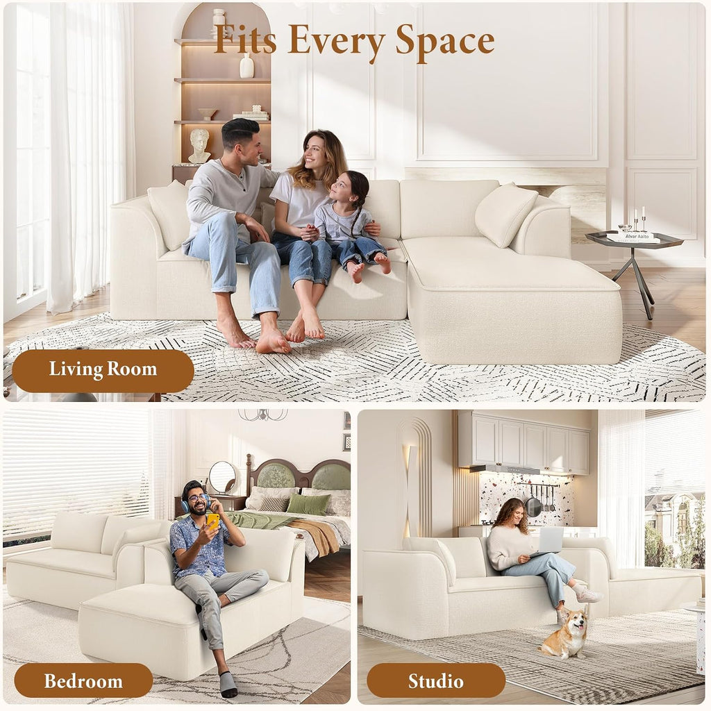 Vesgantti 106' Cloud Sectional Couch with Chaise, Deep Seat Modular Sectional Sofa Chenille Memory Foam Sofa Boneless Couches for Living Room Bedroom, No Assembly Required (Beige, Right-Facing Chaise)