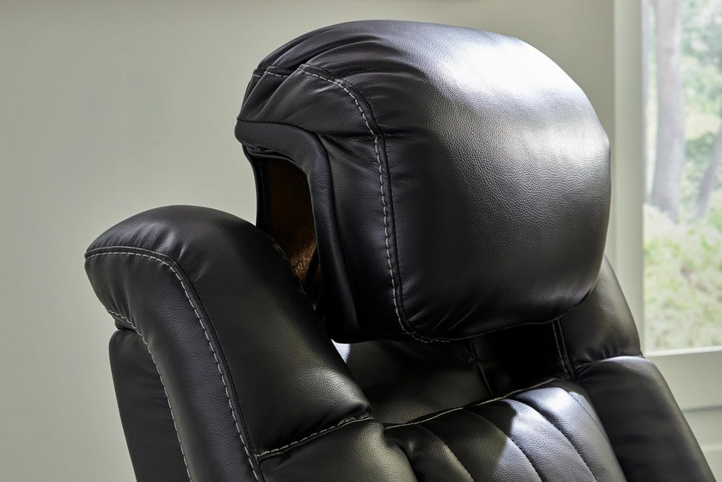 Signature Design by Ashley Caveman Den Modern Faux Leather Power Reclining Sofa with Adjustable Headrest, Drop Down Table, Electrical Outlets and LED Reading Lights, Black