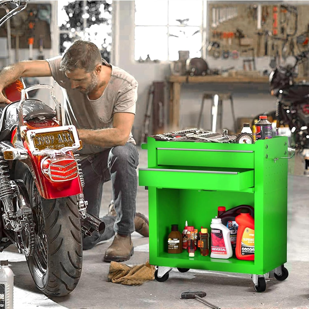 8-Drawer Rolling Tool Chest with Detachable Top Tool Box, Lockable Metal Tool Cabinet, and Liner, Heavy-Duty Storage Organizer with Wheels and 6 Hooks for Garage, Workshop, Green