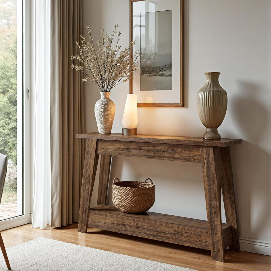 Tribesigns 41.3-Inch Farmhouse Entryway Table, 2-Tier Narrow Console Table Behind The Couch, Entryway Furniture with Storage for Small Spaces, Living Room, Hallway, Foyer, Rustic Brown