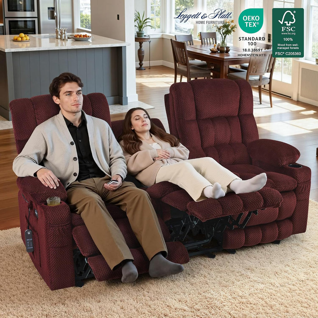 MCombo 80.7' W 3 Seater Power Reclining Sofa with Heat and Vibration Massage, Zero Gravity Recliner Sofa Couch for Living Room, Fabric 6316M3 (Burgundy, 3-Seater)