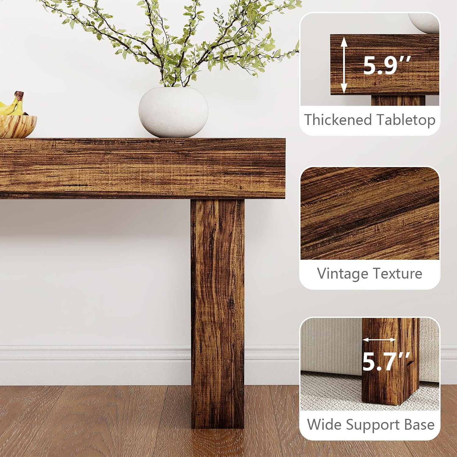 Spaco 63'' Long Console Table,2 Tier Farmhouse Entryway Table Sofa Table with Storage,Wood Behind Couch Table for Living Room, Hallway,Foyer (Dark Brown)