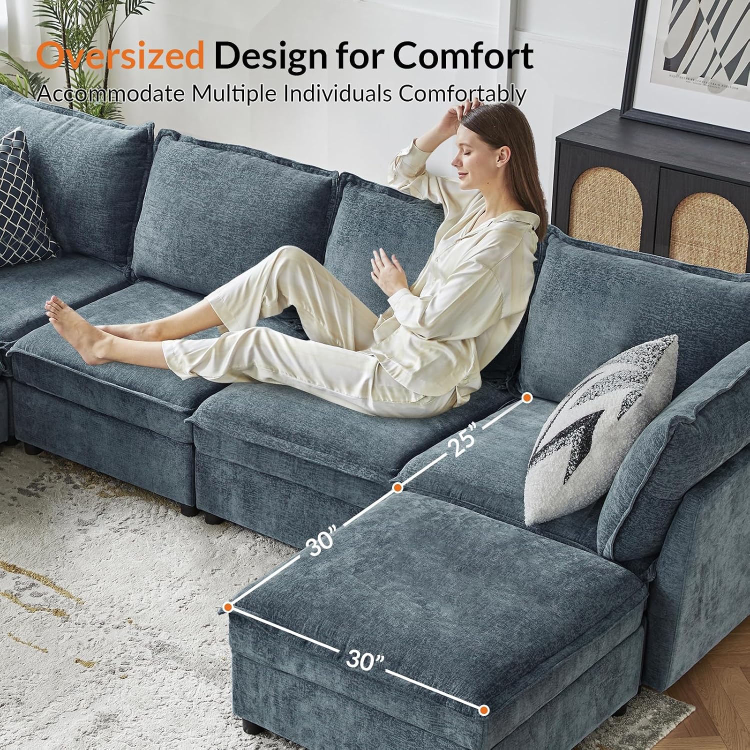 HULALA HOME Storage Ottoman for Sectional Sofa Couch, Blue