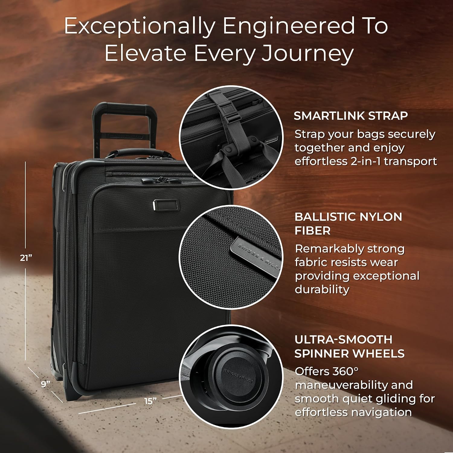 Briggs & Riley Global 2-Wheel Expandable Carry On - Luggage for International Travel, Suitcases with Wheels, Softside Rolling Bag for Men & Women, Self-Repairing Zipper - Baseline Collection, Black