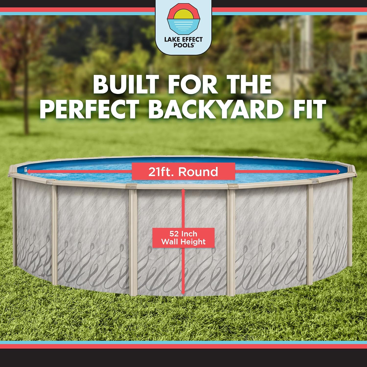Lake Effect Pools 'Meadows' 21 ft Round Above Ground Swimming Pool | 52 Inch Steel Side Walls | Kit Includes: 25 Gauge Overlap Liner & Widemouth Skimmer