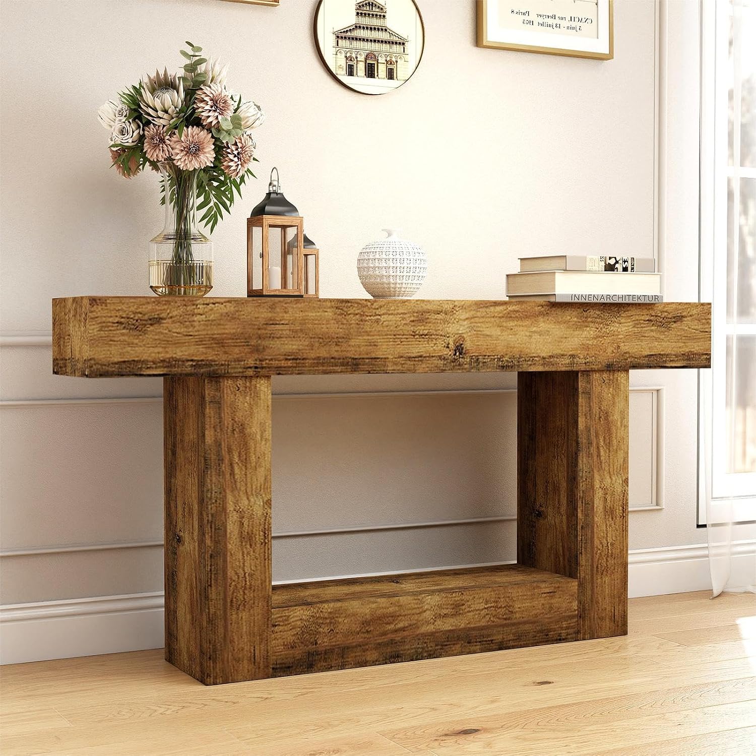 Spaco 63'' Long Console Table,2 Tier Farmhouse Entryway Table Sofa Table with Storage,Wood Behind Couch Table for Living Room, Hallway,Foyer