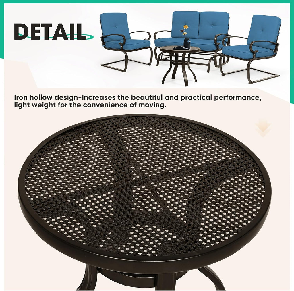Incbruce Patio Conversation Sets - Outdoor Metal Furniture Set (Peacock Blue, Wrought Iron, 4Pcs Including Glider, Bistro Table, 2 Spring Lounge Chairs)