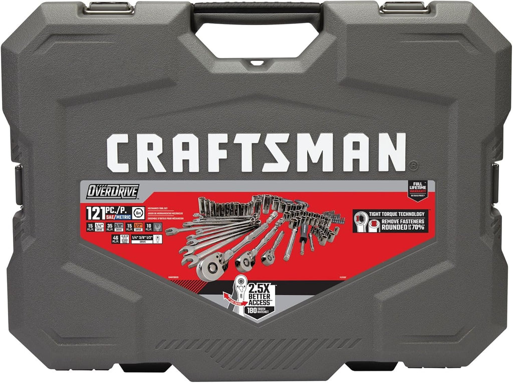 CRAFTSMAN OVERDRIVE 121-Piece Gunmetal Chrome Mechanics Tool Set, Standard SAE/Metric Socket Set, with Hard Case (CMMT99121L)