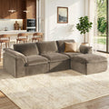 HALLYBEE 112' Cloud Couch Sectional with Padded Armrests & Moveable Ottoman Boneless Sectional Couches for Living Room Brown Couch, No Assembly Required