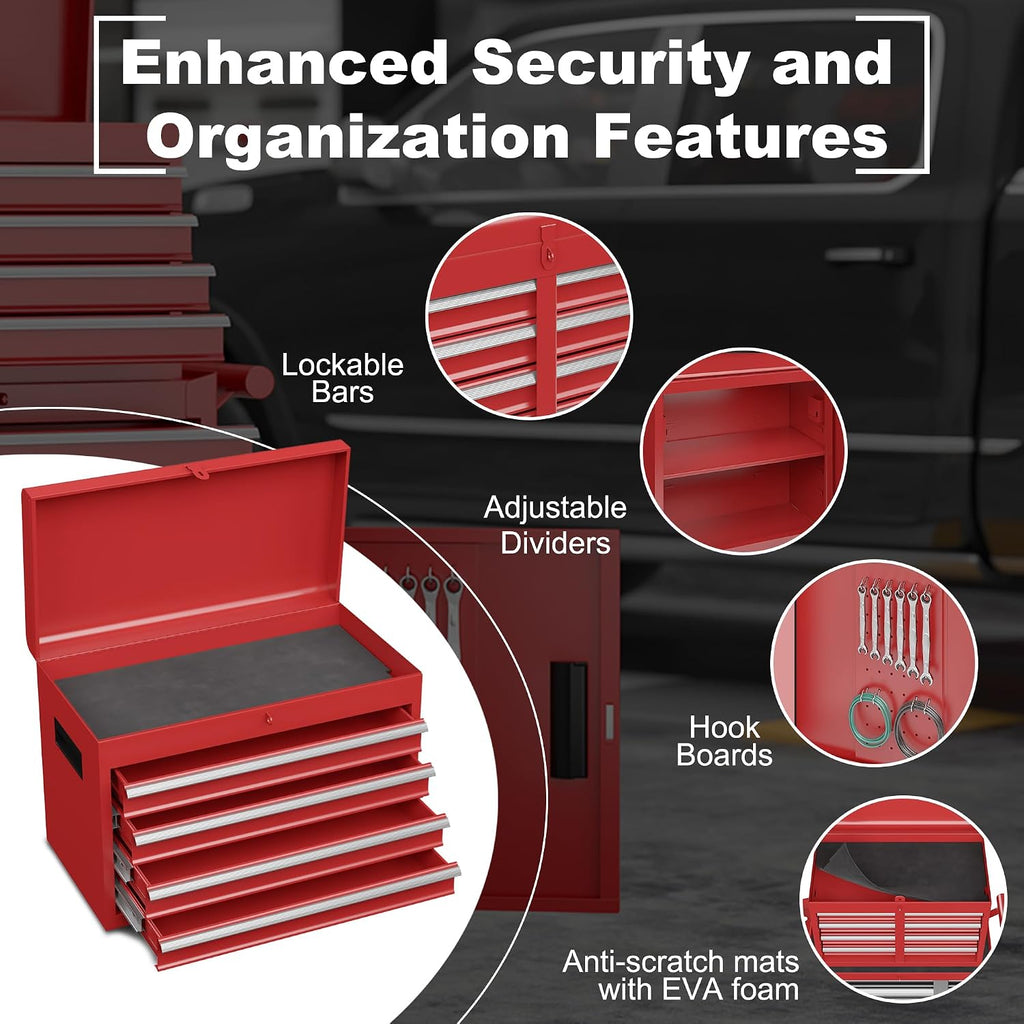 AirWire 5-Drawer Tool Chest, Rolling Tool Storage Cabinet with Detachable Top Tool Box, Enhanced Packaging, Metal Tool Cart for Garage Workshop, Red