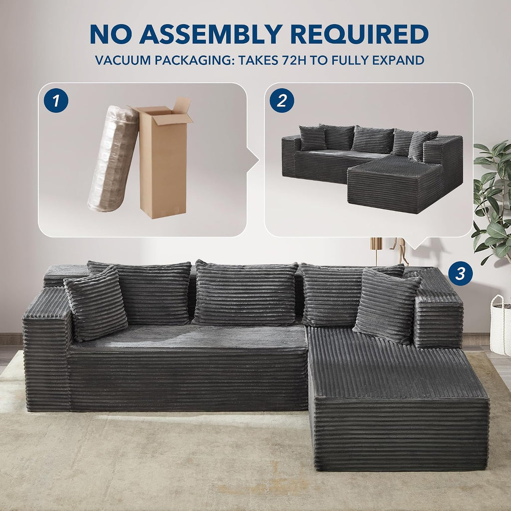 Garvee Modular Sectional Sofa Cloud Sectional Couch, 106' Comfy L Shaped Couches for Living Room,Oversized Sofa Sleeper with Deep Seat, No Assembly Required