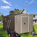 8x10 ft Outdoor Metal Storage Shed with Floor Foundation and Window, Lockable Galvanized Steel Tool Shed with Sliding Door and Air Vent, Waterproof Garden Storage House for Backyard, Patio