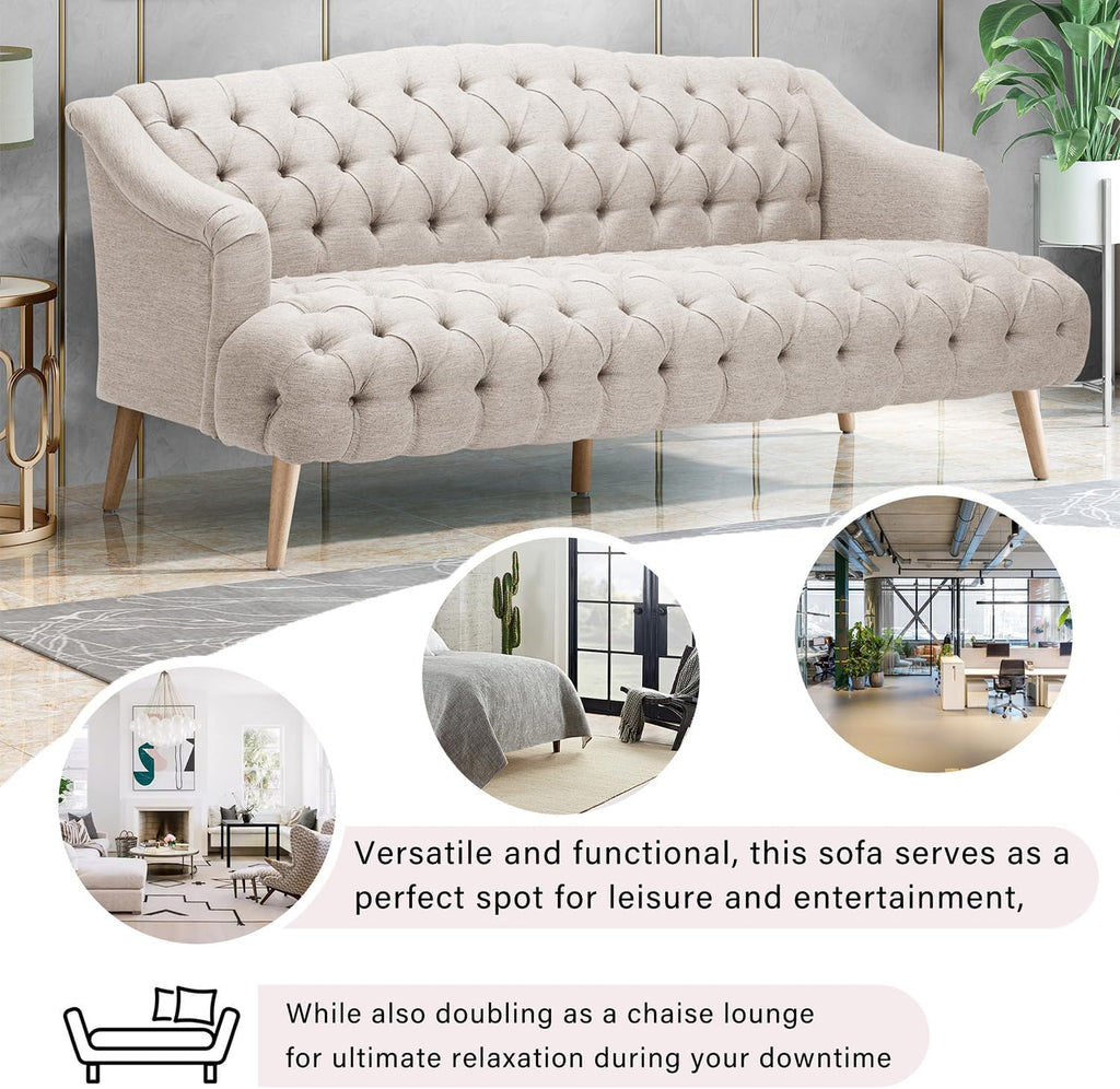 Beige Modern Velvet Loveseat Sofa Couch, 73' Mid - Century Tufted Upholstered Small Love Seat Couch, Curved High Back 3-Seats Couches for Compact Space, Living Room, Apartment (Beige)