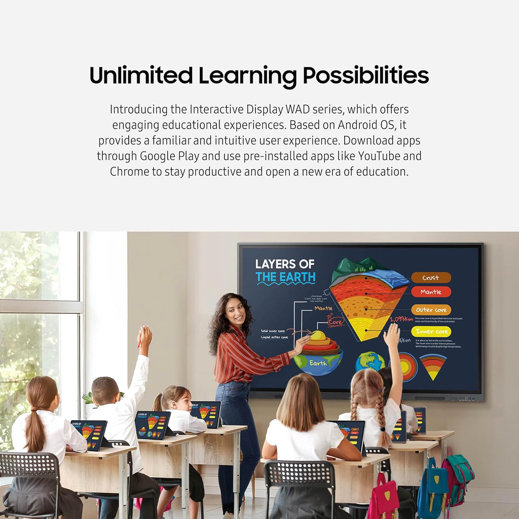 Samsung 65' WAD Interactive Display, EDLA Certification for Google Services Access, Multi-Touch Capabilities, Dual Pen Function, 3-in-1 USB-C Port, OPS Slot, LH65WADWLGCXZA