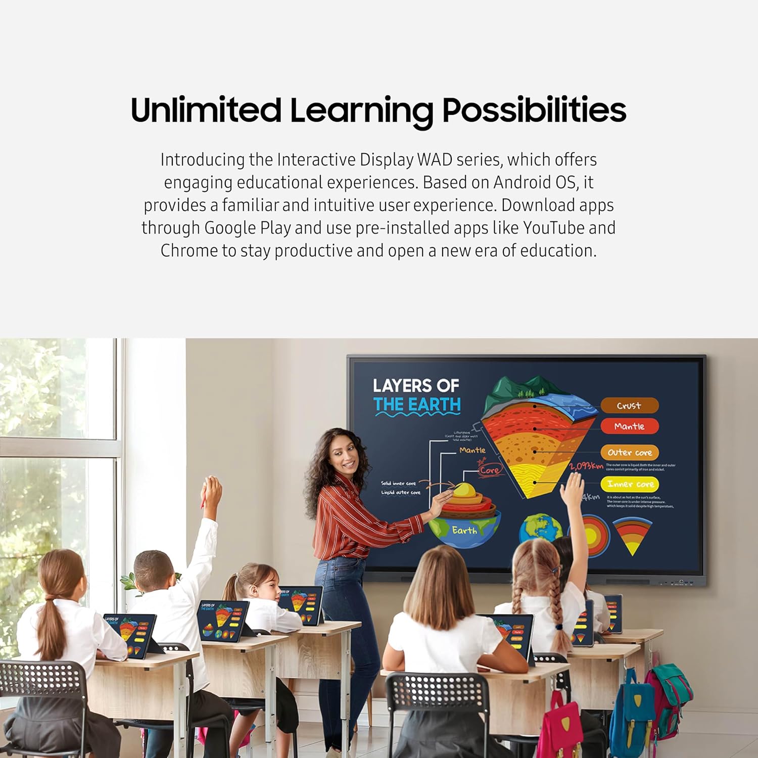 Samsung 65' WAD Interactive Display, EDLA Certification for Google Services Access, Multi-Touch Capabilities, Dual Pen Function, 3-in-1 USB-C Port, OPS Slot, LH65WADWLGCXZA